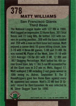 1991 Bowman #378 Matt Williams Back