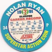 1991 Score 7-Eleven Superstar Action Coins: Northern California Region #8 HG Nolan Ryan Back