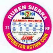 1991 Score 7-Eleven Superstar Action Coins: Texas Region #13 BJ Ruben Sierra Back