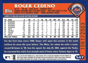 2003 Topps - Gold #547 Roger Cedeno Back