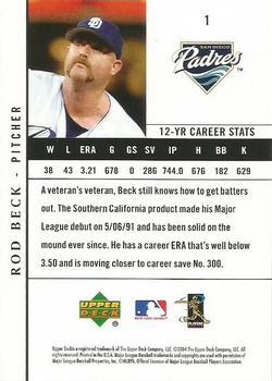 2004 Upper Deck San Diego Padres #1 Rod Beck Back