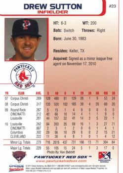2011 Choice Pawtucket Red Sox #23 Drew Sutton Back