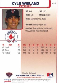 2011 Choice Pawtucket Red Sox #25 Kyle Weiland Back
