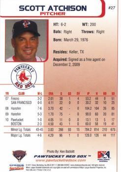 2011 Choice Pawtucket Red Sox #27 Scott Atchison Back