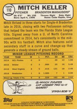 2017 Topps Heritage Minor League #110a Mitch Keller Back
