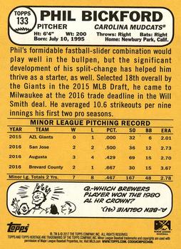2017 Topps Heritage Minor League #133 Phil Bickford Back