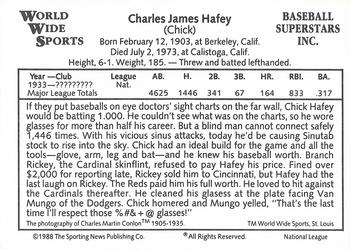 1988 Conlon World Wide Sports National All-Stars #NNO Chick Hafey Back