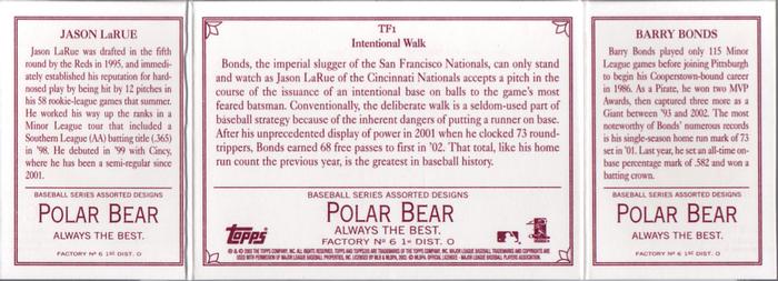 2003 Topps 205 - Triple Folder Polar Bear #TF1 Barry Bonds / Jason LaRue Back