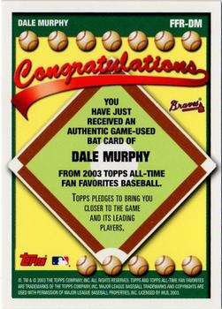 2003 Topps All-Time Fan Favorites - Relics #FFR-DM Dale Murphy Back
