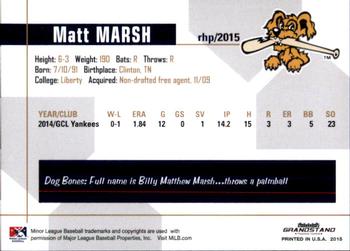2015 Grandstand Charleston RiverDogs #NNO Matt Marsh Back