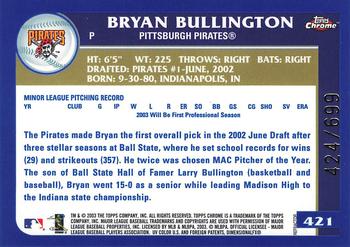 2003 Topps Chrome - Refractors #421 Bryan Bullington Back