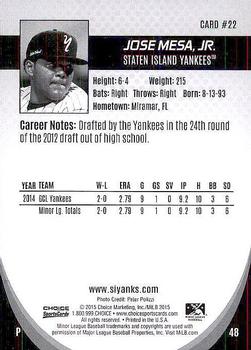 2015 Choice Staten Island Yankees #22 Jose Mesa Jr. Back