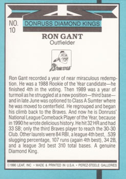 1991 Donruss #10 Ron Gant Back