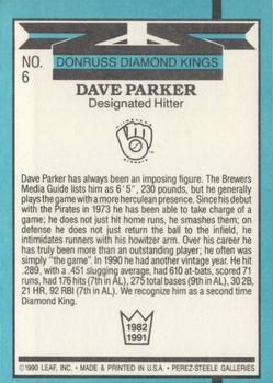 1991 Donruss #6 Dave Parker Back
