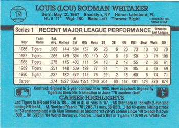 1991 Donruss #174 Lou Whitaker Back