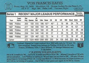 1991 Donruss #222 Von Hayes Back