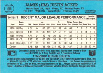 1991 Donruss #368 Jim Acker Back