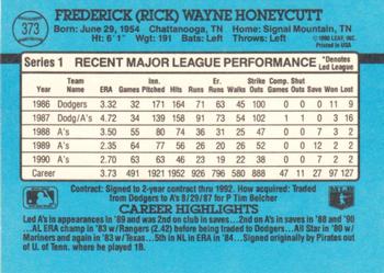 1991 Donruss #373 Rick Honeycutt Back