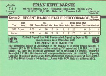 1991 Donruss #415 Brian Barnes Back