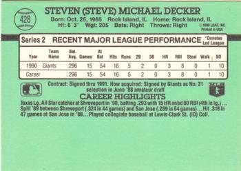1991 Donruss #428 Steve Decker Back