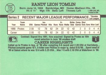 1991 Donruss #725 Randy Tomlin Back
