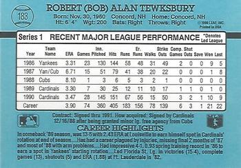 1991 Donruss #183 Bob Tewksbury Back