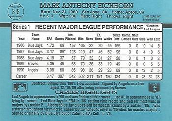 1991 Donruss #318 Mark Eichhorn Back