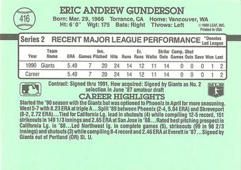 1991 Donruss #416 Eric Gunderson Back