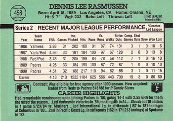 1991 Donruss #458 Dennis Rasmussen Back