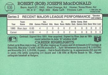 1991 Donruss #636 Bob MacDonald Back
