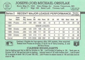 1991 Donruss #654 Joe Orsulak Back