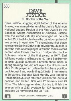 1991 Donruss #683 Dave Justice Back
