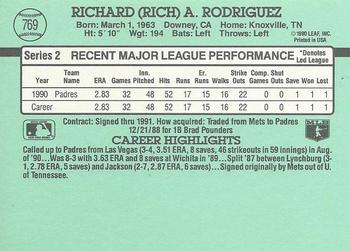 1991 Donruss #769 Rich Rodriguez Back