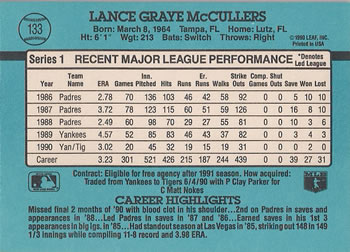 1991 Donruss #133 Lance McCullers Back