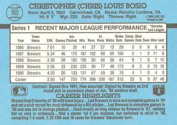 1991 Donruss #160 Chris Bosio Back
