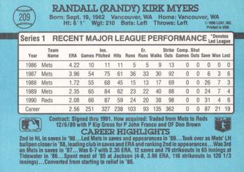 1991 Donruss #209 Randy Myers Back