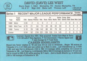 1991 Donruss #264 David West Back