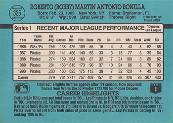 1991 Donruss #325 Bobby Bonilla Back