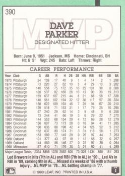 1991 Donruss #390 Dave Parker Back