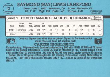 1991 Donruss #43 Ray Lankford Back