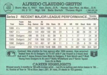 1991 Donruss #488 Alfredo Griffin Back