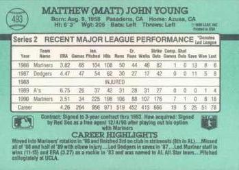 1991 Donruss #493 Matt Young Back