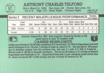 1991 Donruss #501 Anthony Telford Back
