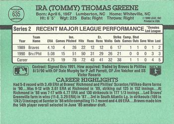 1991 Donruss #635 Tommy Greene Back