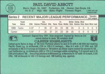 1991 Donruss #639 Paul Abbott Back