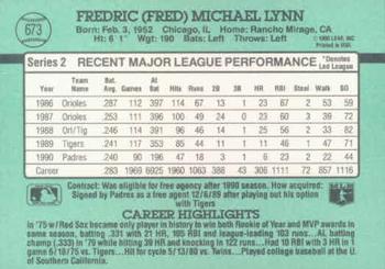 1991 Donruss #673 Fred Lynn Back