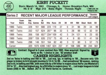 1991 Donruss #490 Kirby Puckett Back