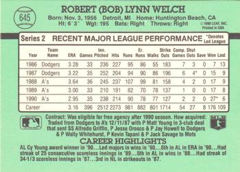 1991 Donruss #645 Bob Welch Back