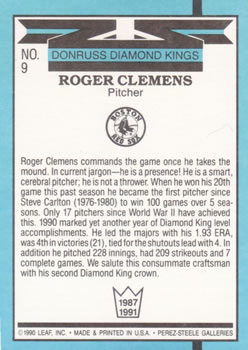 1991 Donruss #9 Roger Clemens Back