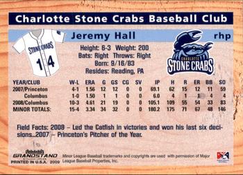 2009 Grandstand Charlotte Stone Crabs #NNO Jeremy Hall Back